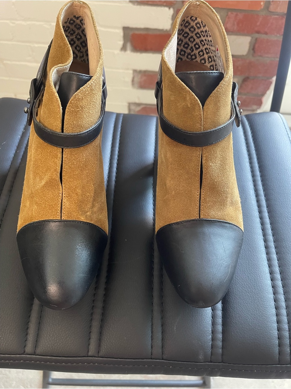 NWT Two-Tone Tan and Black Suede Leather Ankle Boots